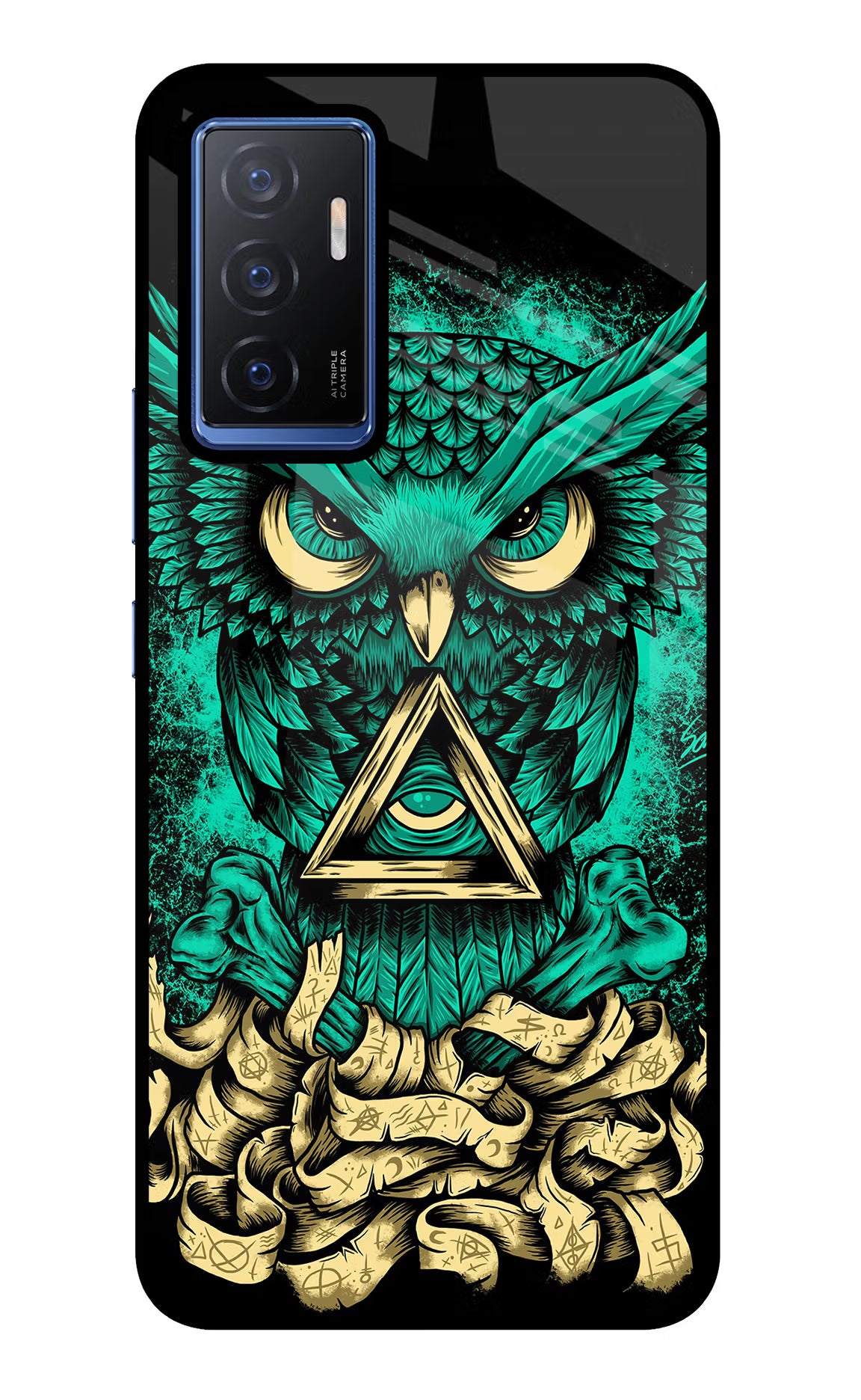 Green Owl Vivo V23E 5G Glass Case Back Cover by Casekaro