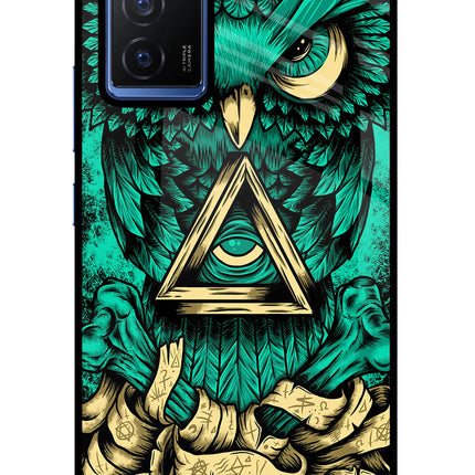 Green Owl Vivo V23E 5G Glass Case Back Cover by Casekaro