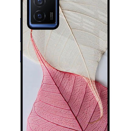 White Pink Leaf Vivo V23E 5G Glass Case Back Cover by Casekaro