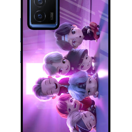 BTS Chibi Vivo V23E 5G Glass Case Back Cover by Casekaro