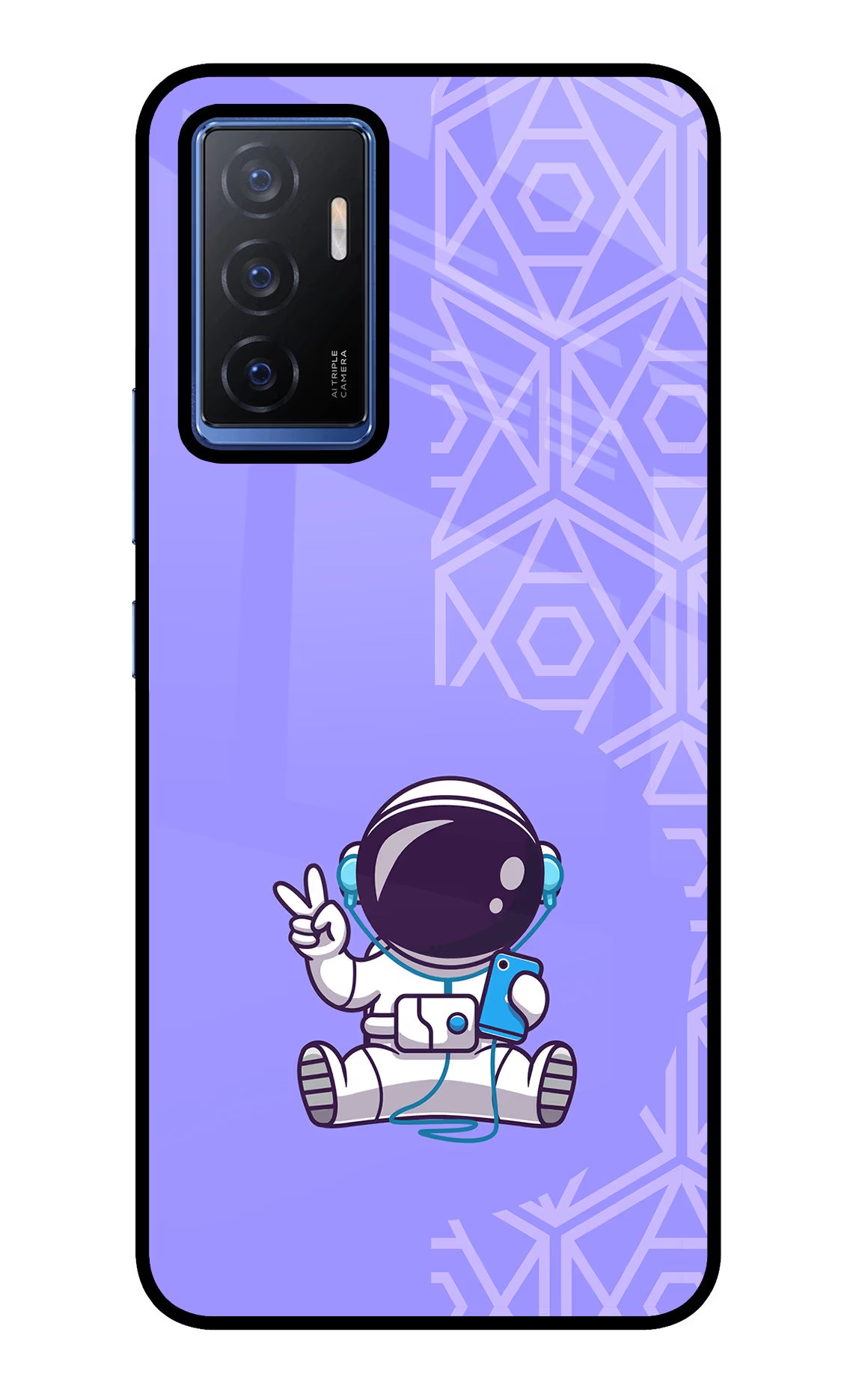 Cute Astronaut Chilling Vivo V23E 5G Glass Case Back Cover by Casekaro