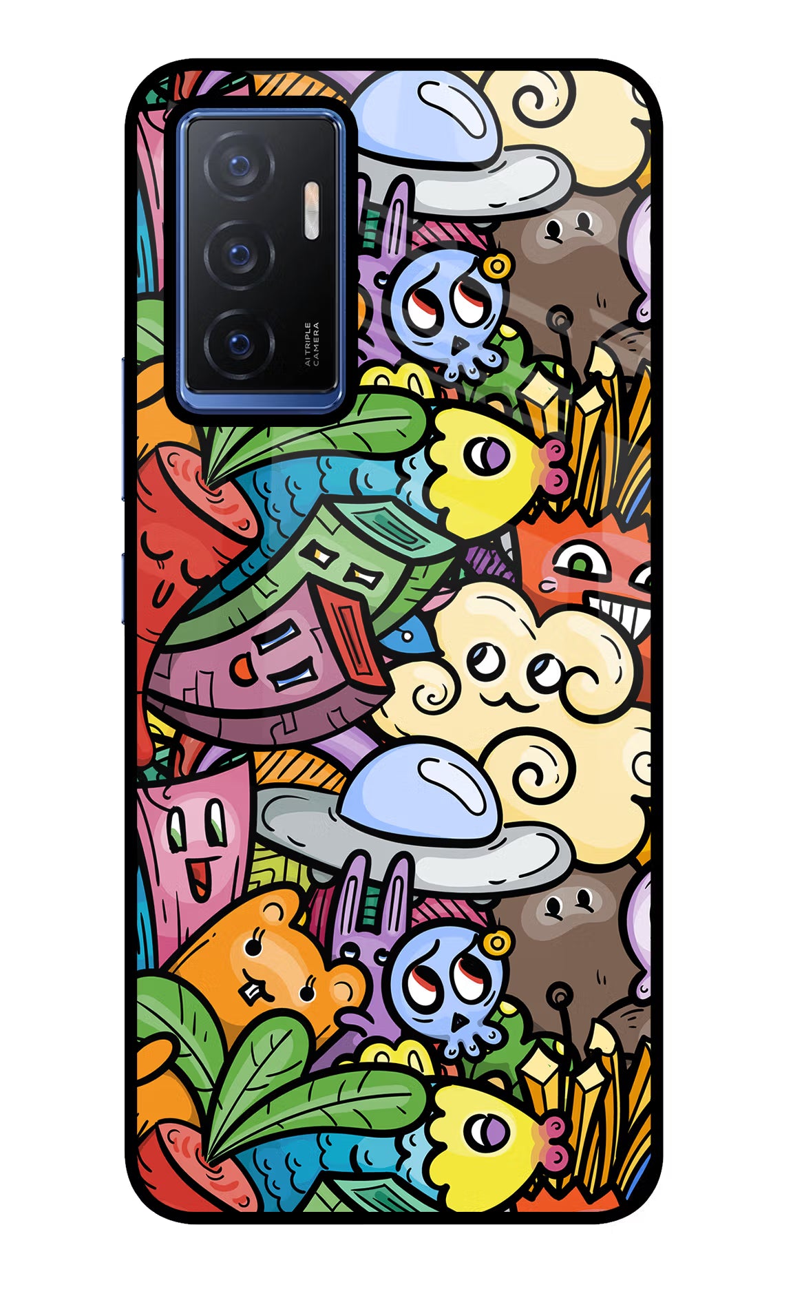 Veggie Doodle Vivo V23E 5G Glass Case Back Cover by Casekaro