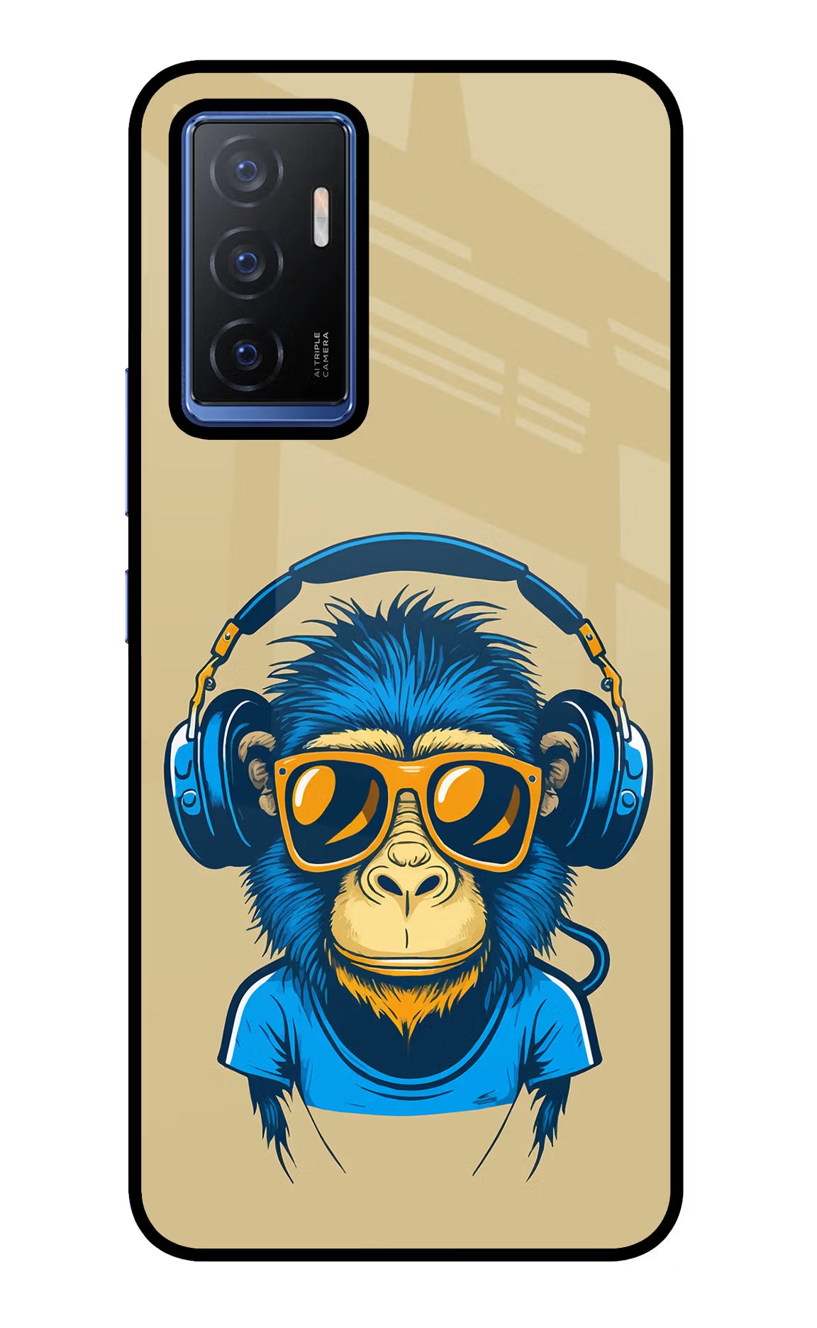 Monkey Headphone Vivo V23E 5G Glass Case Back Cover by Casekaro