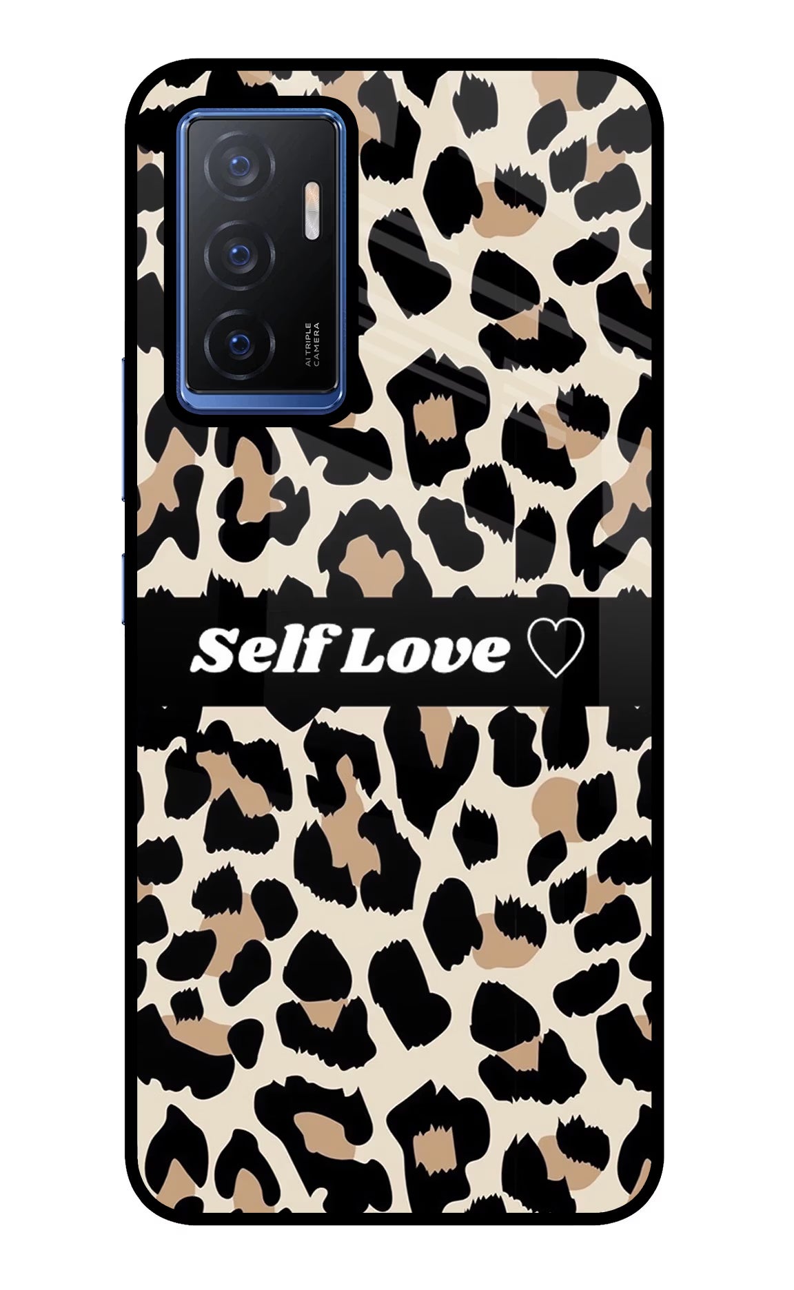 Leopard Print Self Love Vivo V23E 5G Glass Case Back Cover by Casekaro