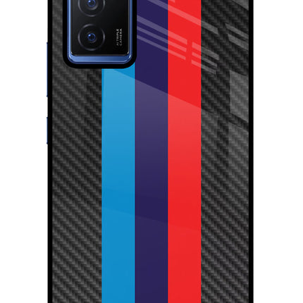 BMW Stripes Pattern Vivo V23E 5G Glass Case Back Cover by Casekaro