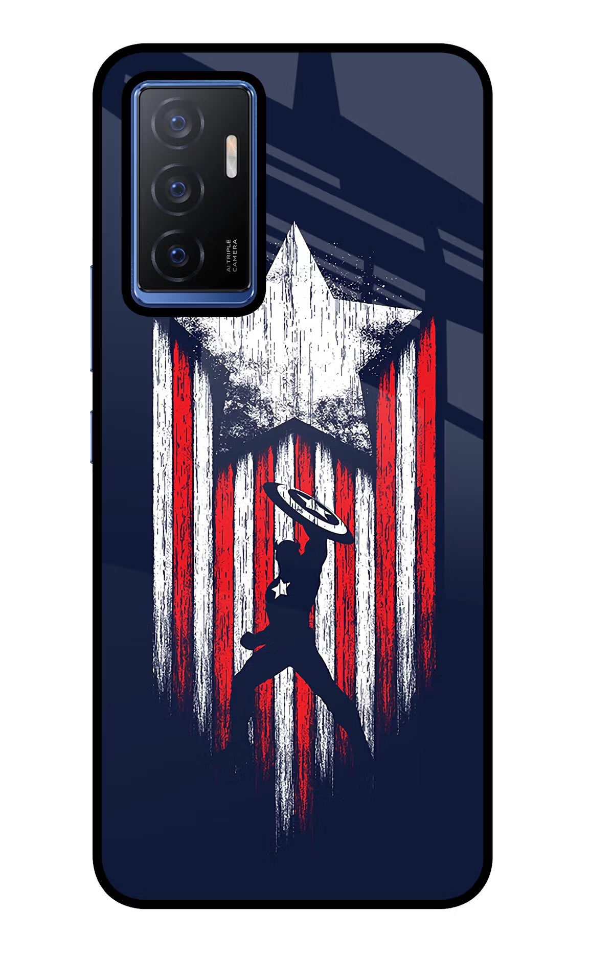 Captain America Marvel Art Vivo V23E 5G Glass Case Back Cover by Casekaro