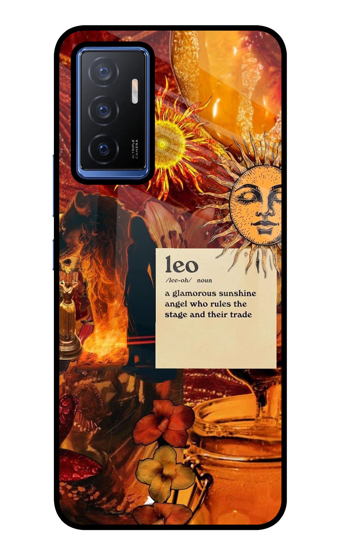 Leo Zodiac Vivo V23E 5G Glass Case Back Cover by Casekaro