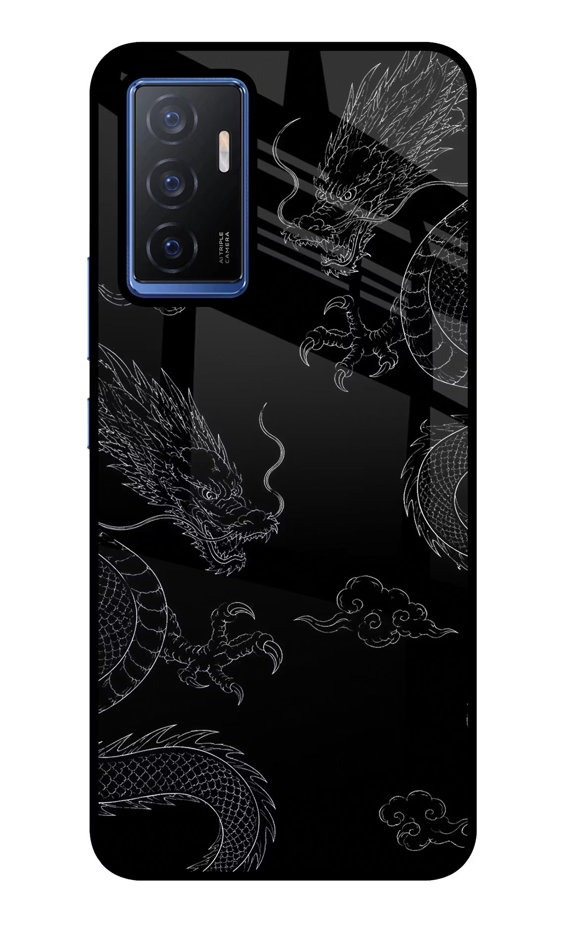 Twin Dragons Vivo V23E 5G Glass Case Back Cover by Casekaro