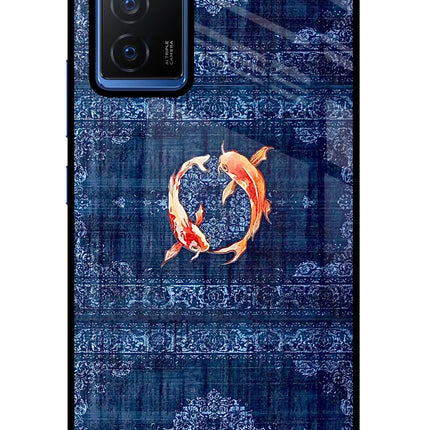 Koi Blue Vivo V23E 5G Glass Case Back Cover by Casekaro