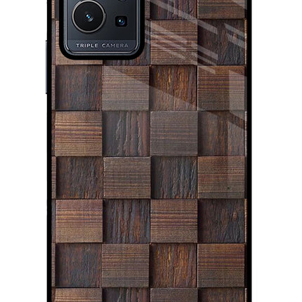 Wooden Cube Design Vivo Y75 5G/Vivo T1 5G Glass Case Back Cover by Casekaro