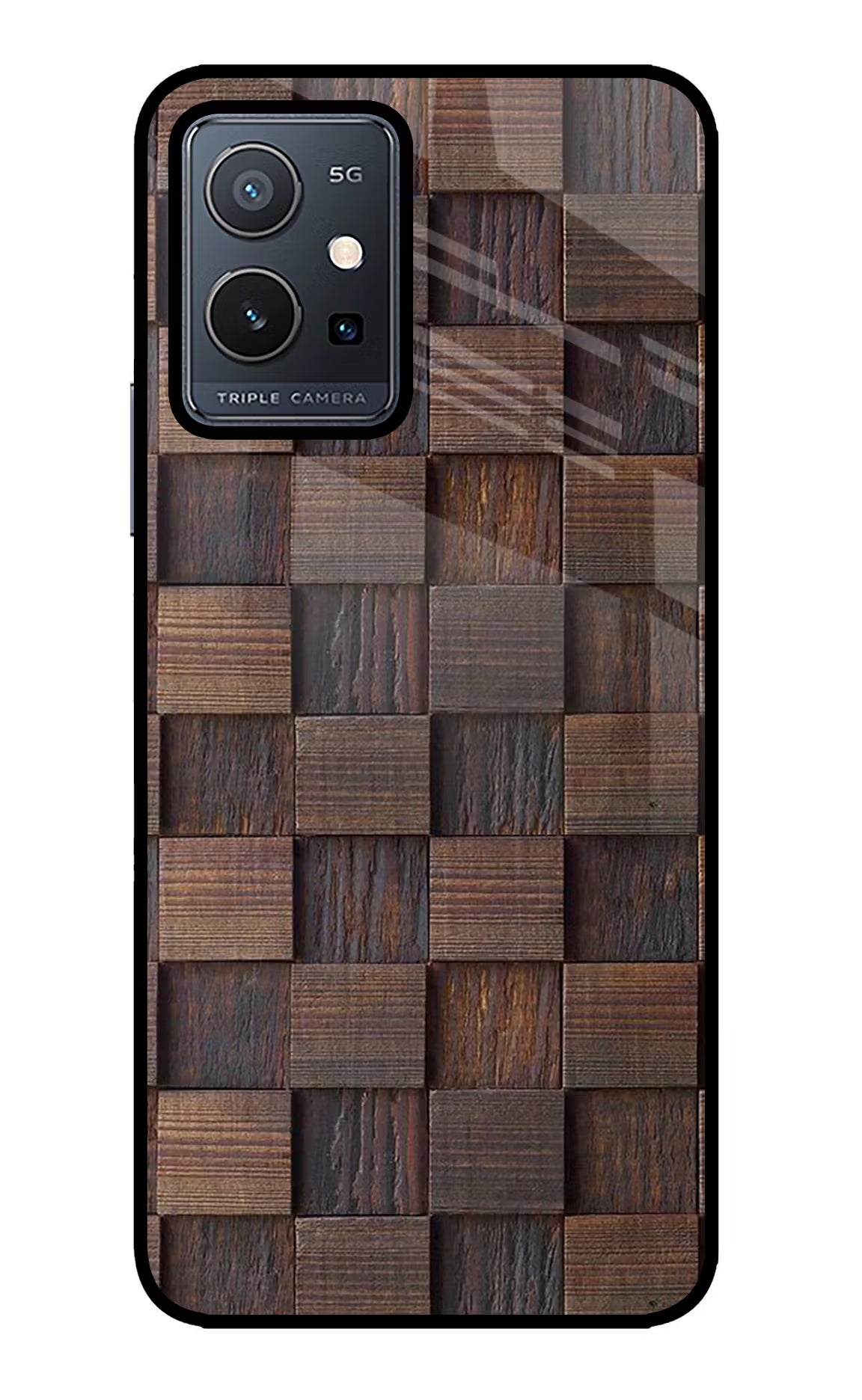 Wooden Cube Design Vivo Y75 5G/Vivo T1 5G Glass Case Back Cover by Casekaro