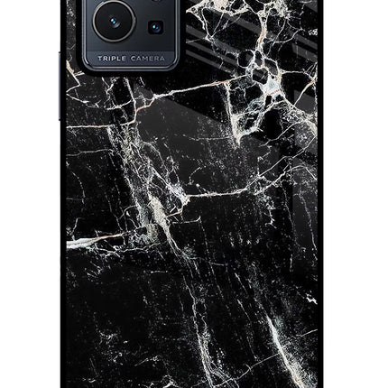 Black Marble Texture Vivo Y75 5G/Vivo T1 5G Glass Case Back Cover by Casekaro