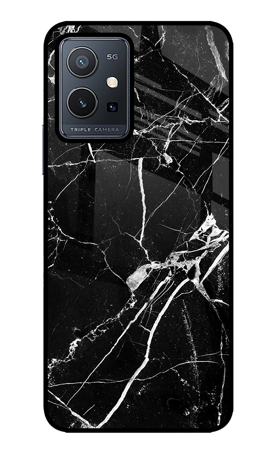 Black Marble Pattern Vivo Y75 5G/Vivo T1 5G Glass Case