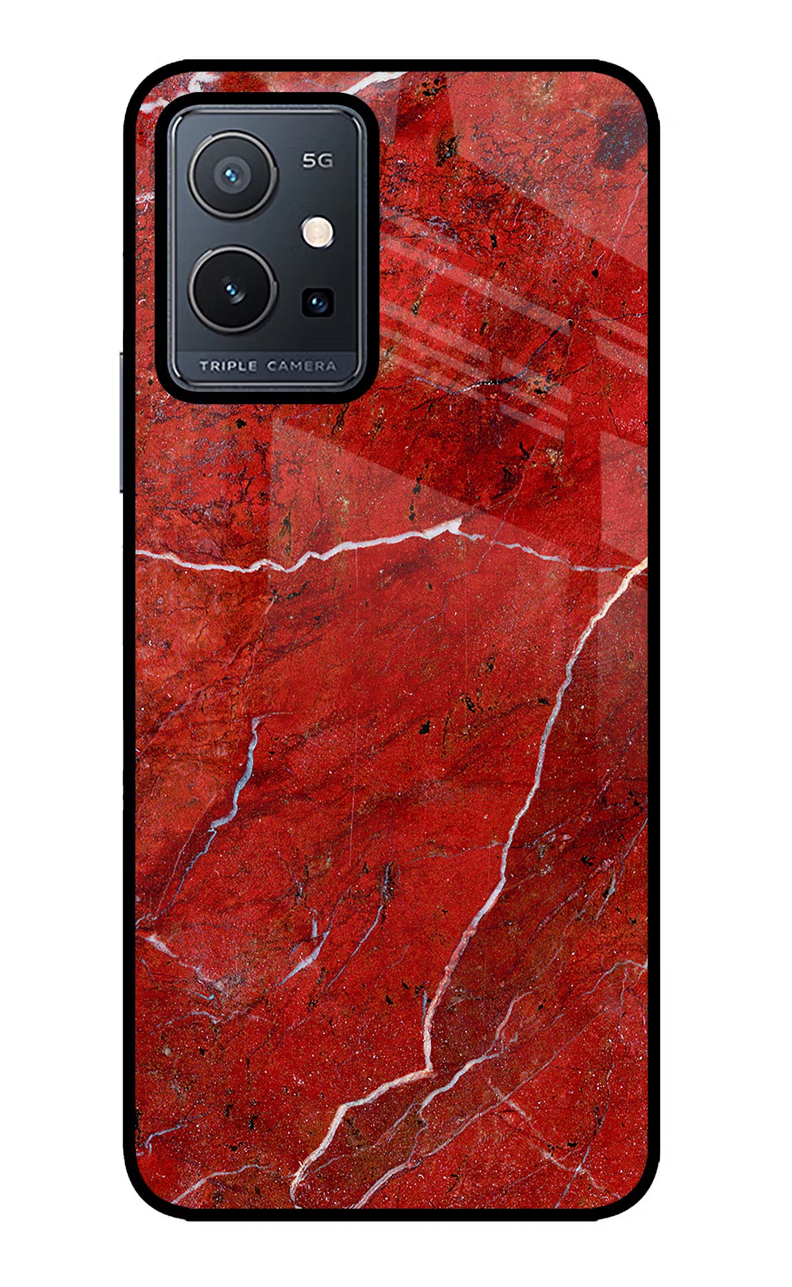 Red Marble Design Vivo Y75 5G/Vivo T1 5G Glass Case Back Cover by Casekaro
