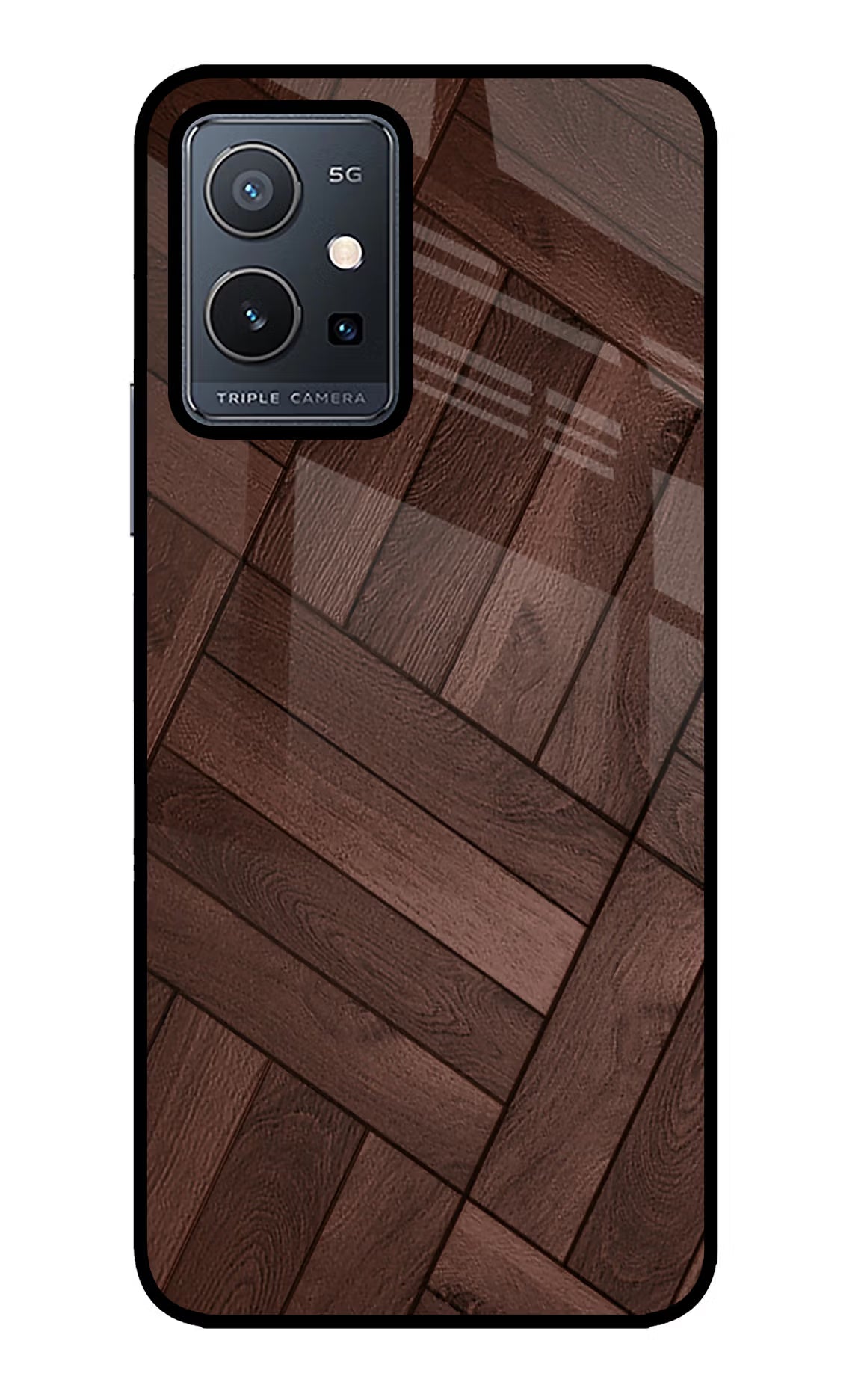 Wooden Texture Design Vivo Y75 5G/Vivo T1 5G Glass Case Back Cover by Casekaro