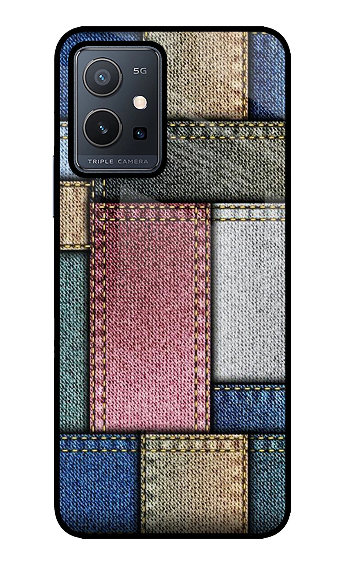 Multicolor Jeans Vivo Y75 5G/Vivo T1 5G Glass Case