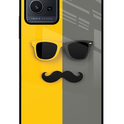 Sunglasses with Mustache Vivo Y75 5G/Vivo T1 5G Glass Case Back Cover by Casekaro