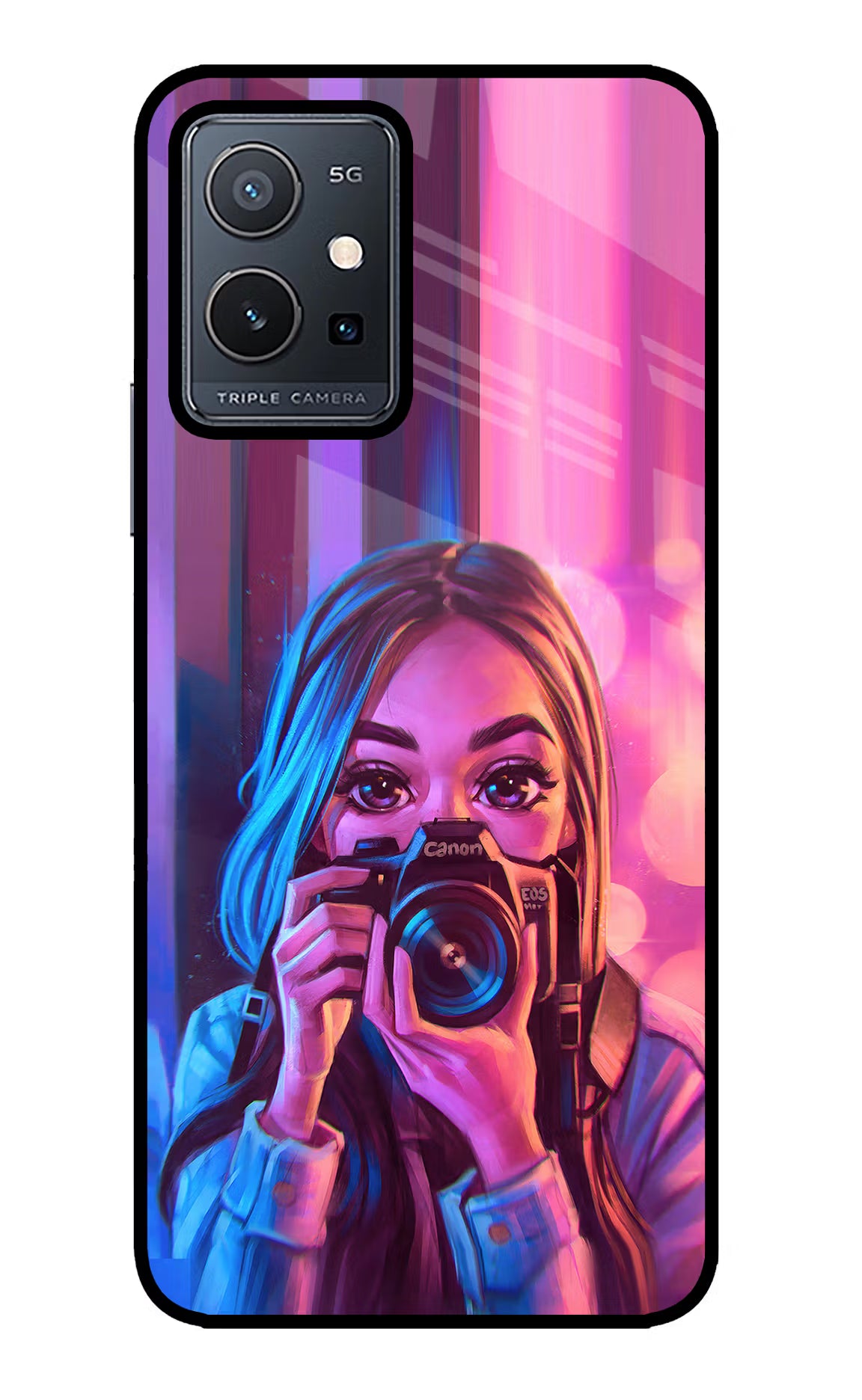Girl Photographer Vivo Y75 5G/Vivo T1 5G Glass Case Back Cover by Casekaro