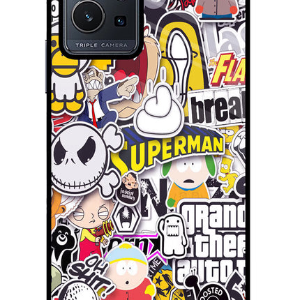 Sticker Bomb Vivo Y75 5G/Vivo T1 5G Glass Case Back Cover by Casekaro