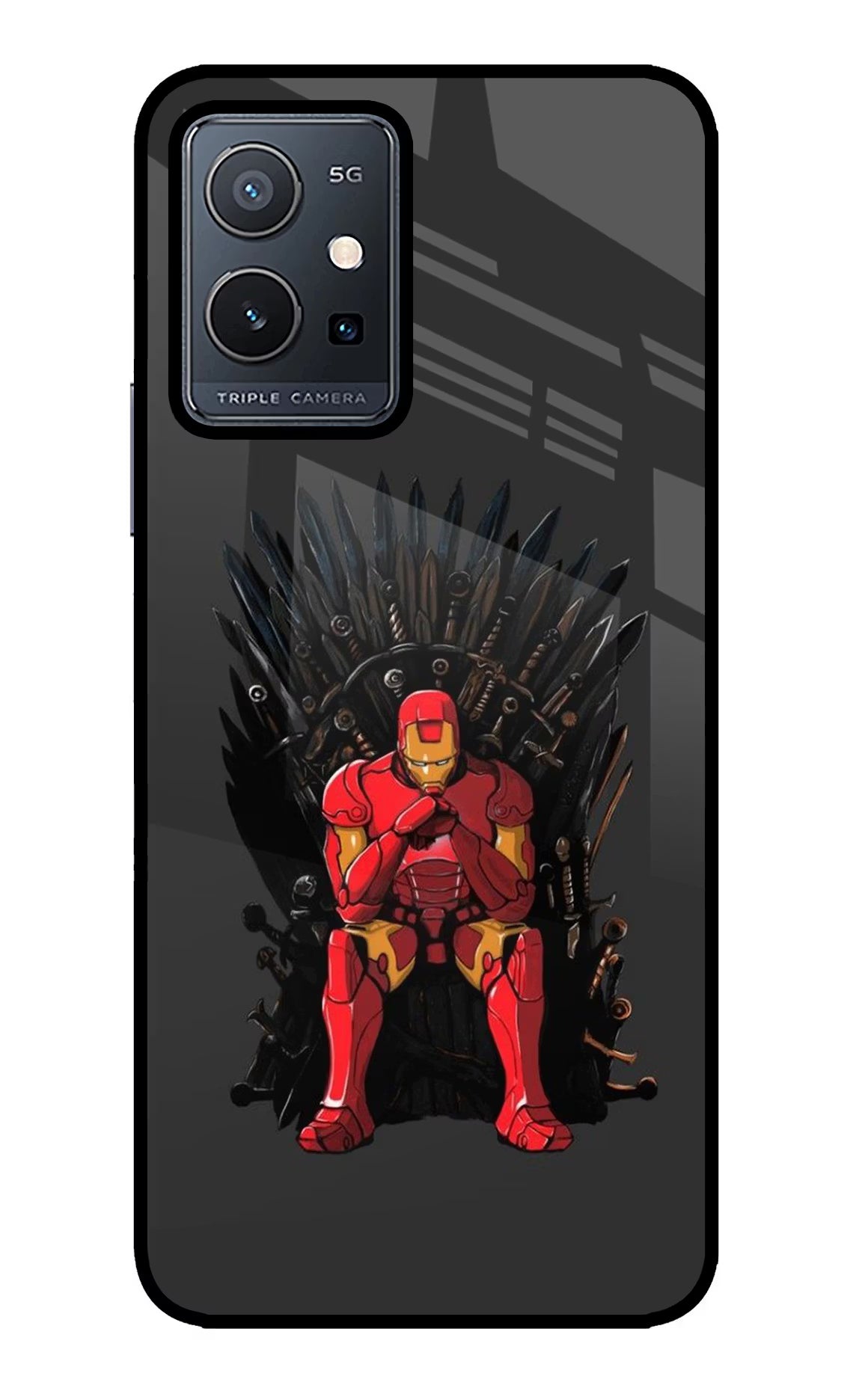 Ironman Throne Vivo Y75 5G/Vivo T1 5G Glass Case Back Cover by Casekaro