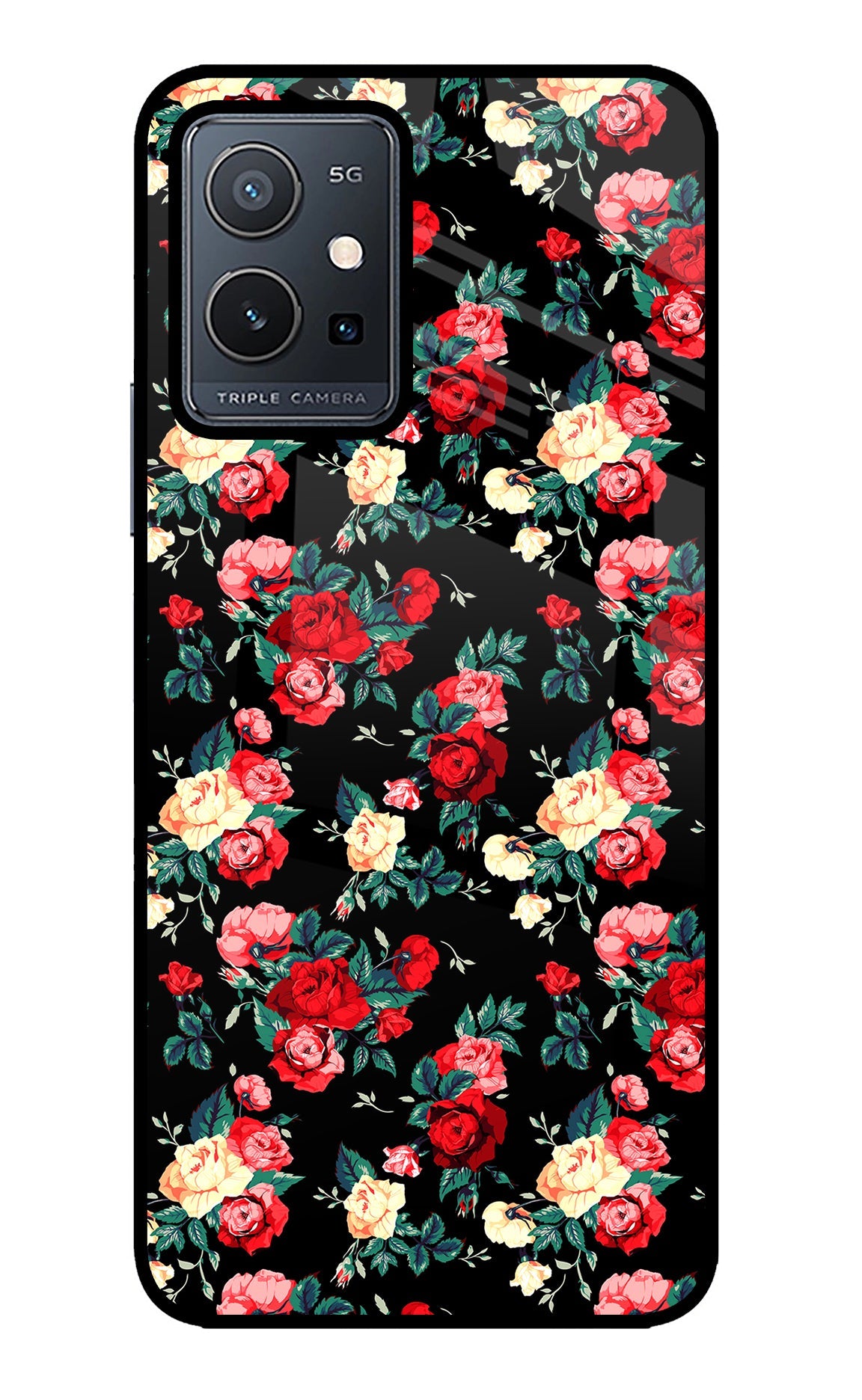 Rose Pattern Vivo Y75 5G/Vivo T1 5G Glass Case