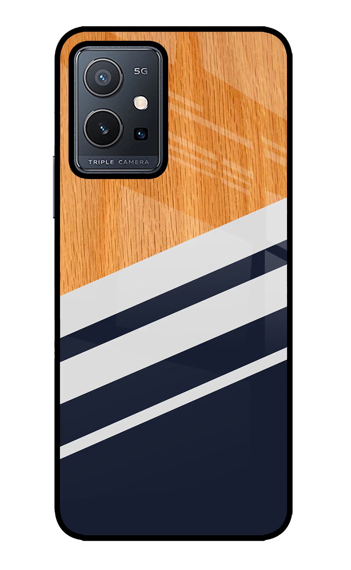 Blue and white wooden Vivo Y75 5G/Vivo T1 5G Glass Case Back Cover by Casekaro