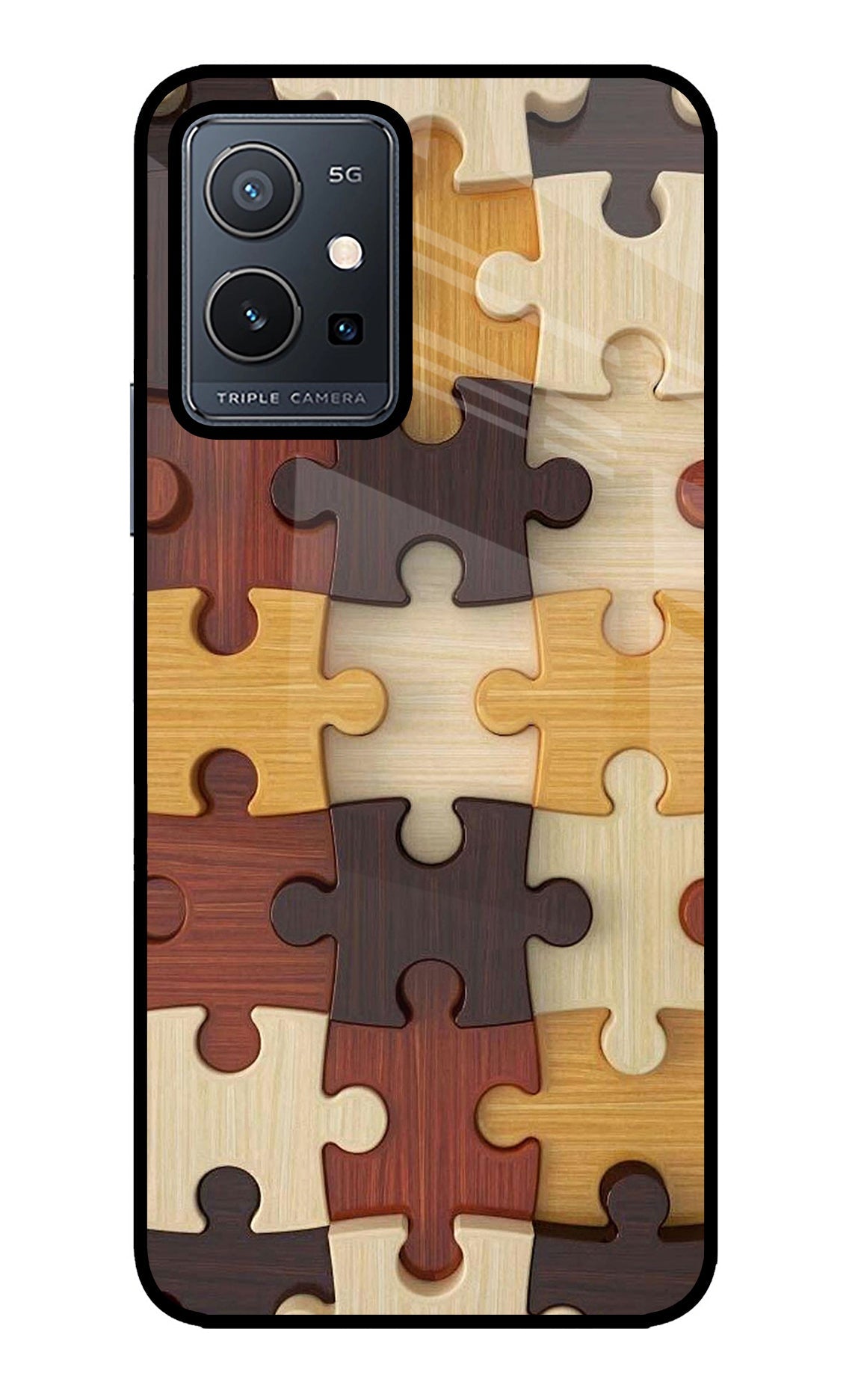 Wooden Puzzle Vivo Y75 5G/Vivo T1 5G Glass Case