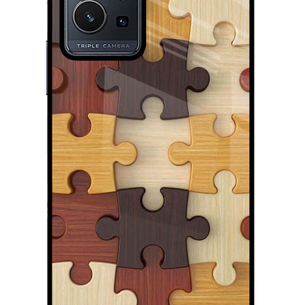 Wooden Puzzle Vivo Y75 5G/Vivo T1 5G Glass Case Back Cover by Casekaro