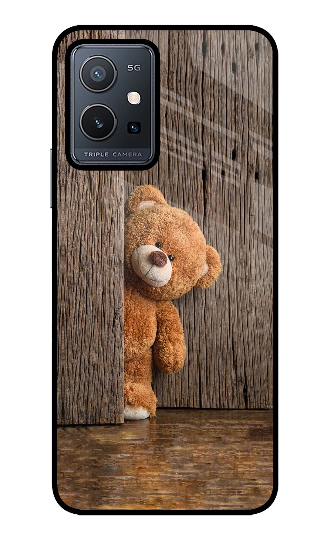 Teddy Wooden Vivo Y75 5G/Vivo T1 5G Glass Case Back Cover by Casekaro