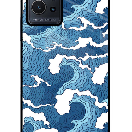 Blue Waves Vivo Y75 5G/Vivo T1 5G Glass Case Back Cover by Casekaro