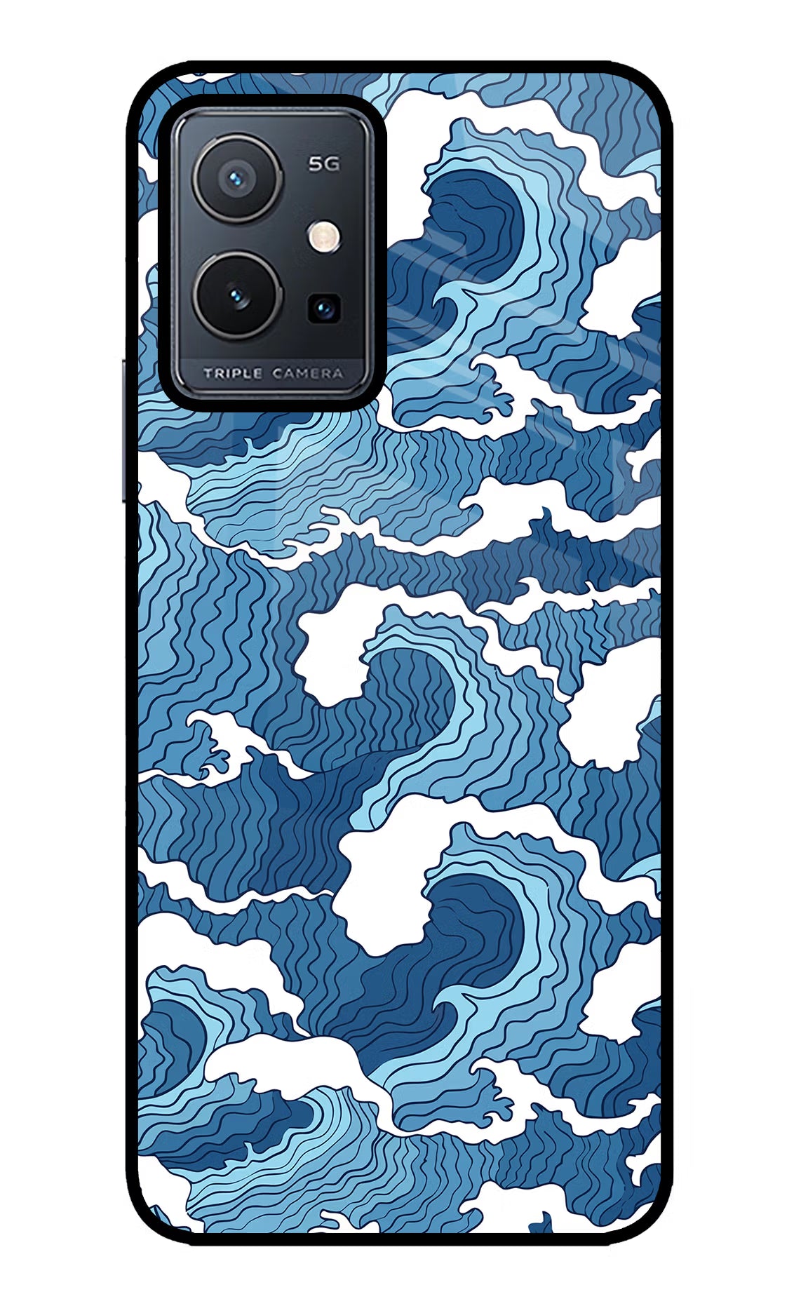 Blue Waves Vivo Y75 5G/Vivo T1 5G Glass Case Back Cover by Casekaro