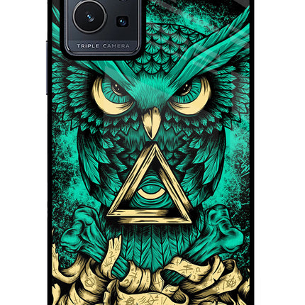 Green Owl Vivo Y75 5G/Vivo T1 5G Glass Case Back Cover by Casekaro