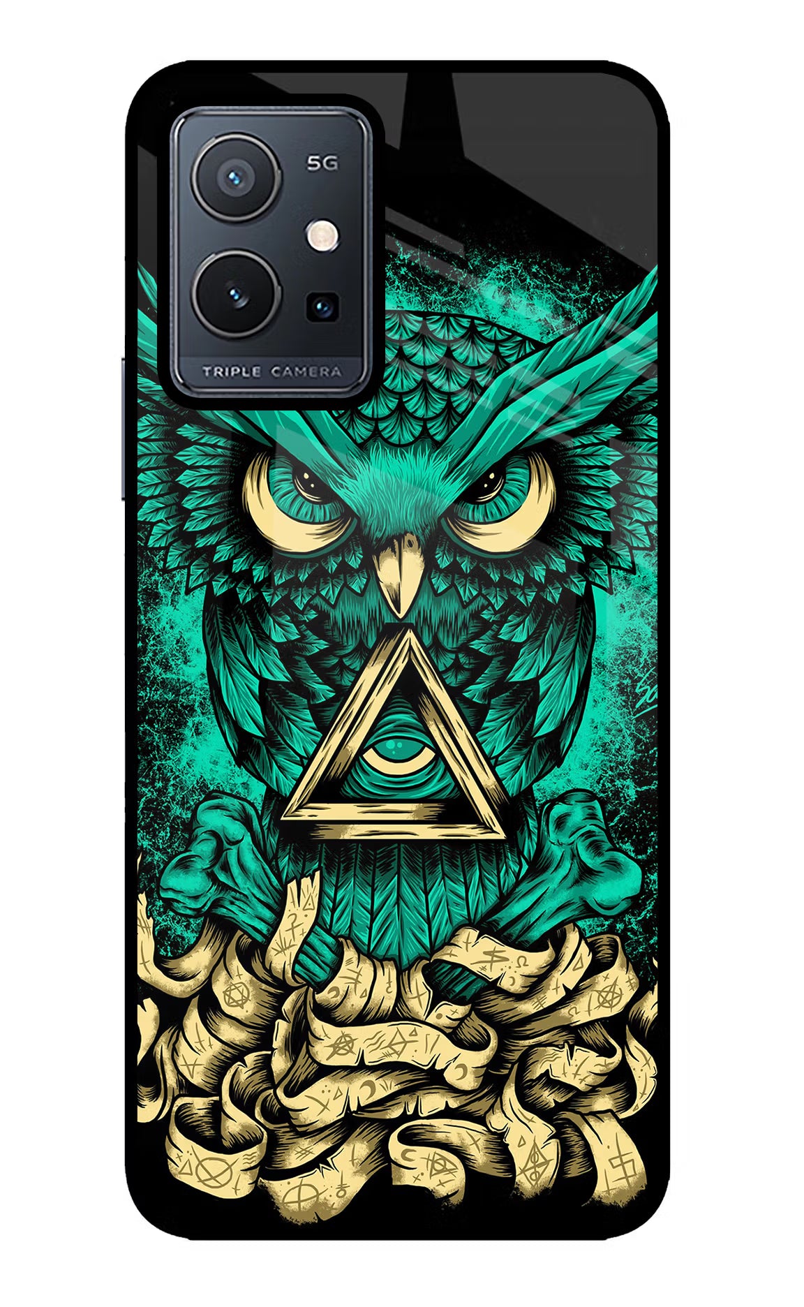 Green Owl Vivo Y75 5G/Vivo T1 5G Glass Case Back Cover by Casekaro