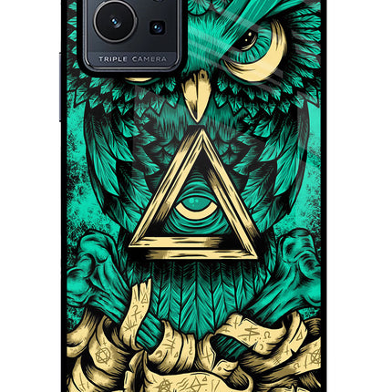 Green Owl Vivo Y75 5G/Vivo T1 5G Glass Case Back Cover by Casekaro