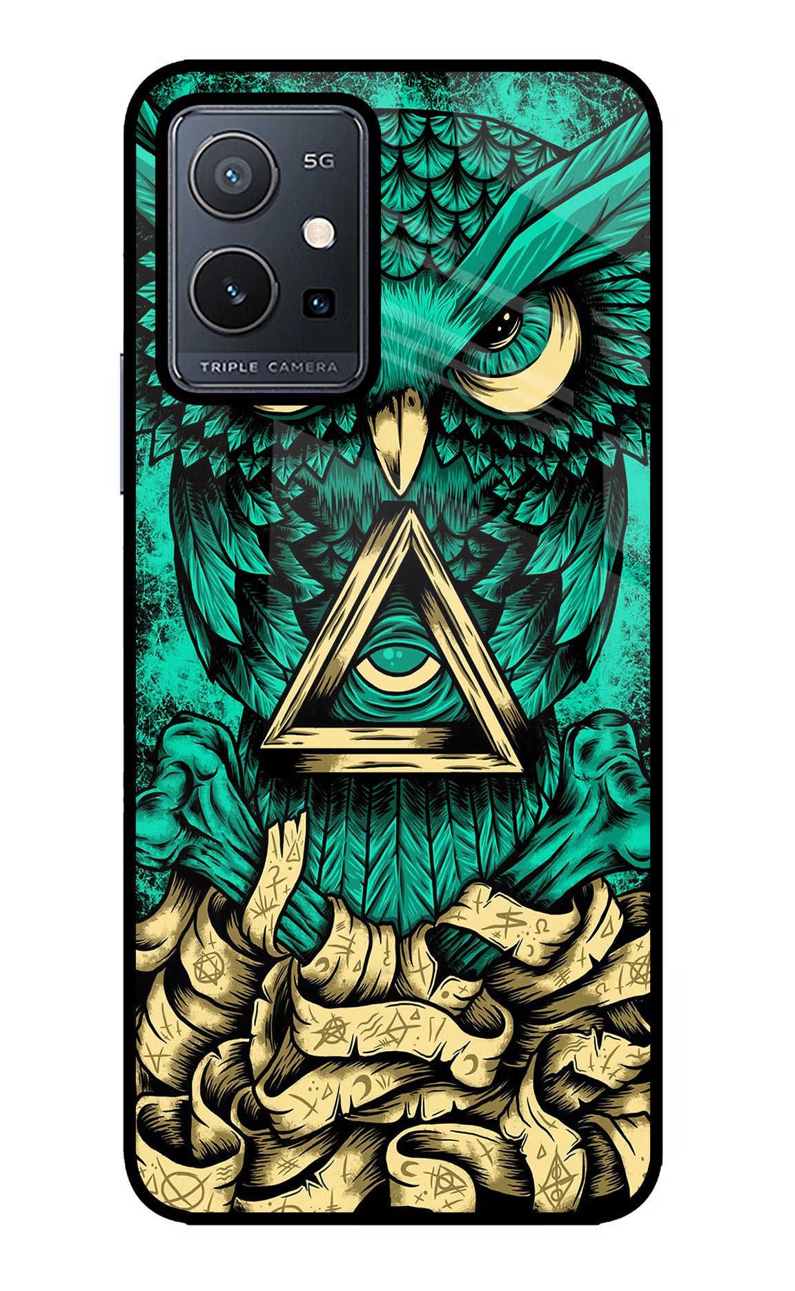 Green Owl Vivo Y75 5G/Vivo T1 5G Glass Case Back Cover by Casekaro