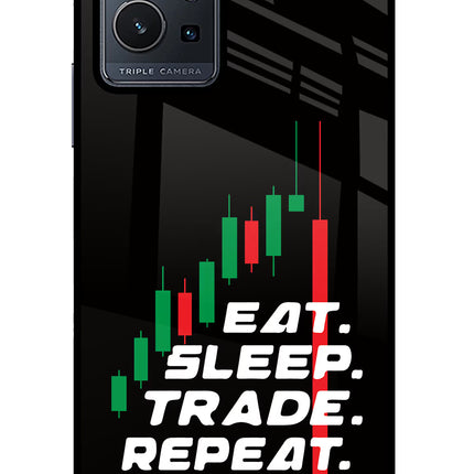 Eat Sleep Trade Repeat Vivo Y75 5G/Vivo T1 5G Glass Case Back Cover by Casekaro