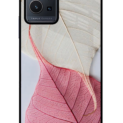 White Pink Leaf Vivo Y75 5G/Vivo T1 5G Glass Case Back Cover by Casekaro