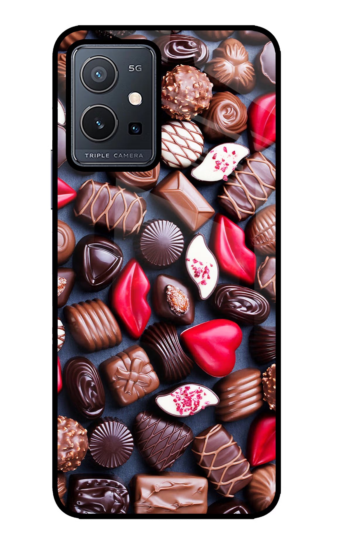 Chocolates Vivo Y75 5G/Vivo T1 5G Glass Case Back Cover by Casekaro