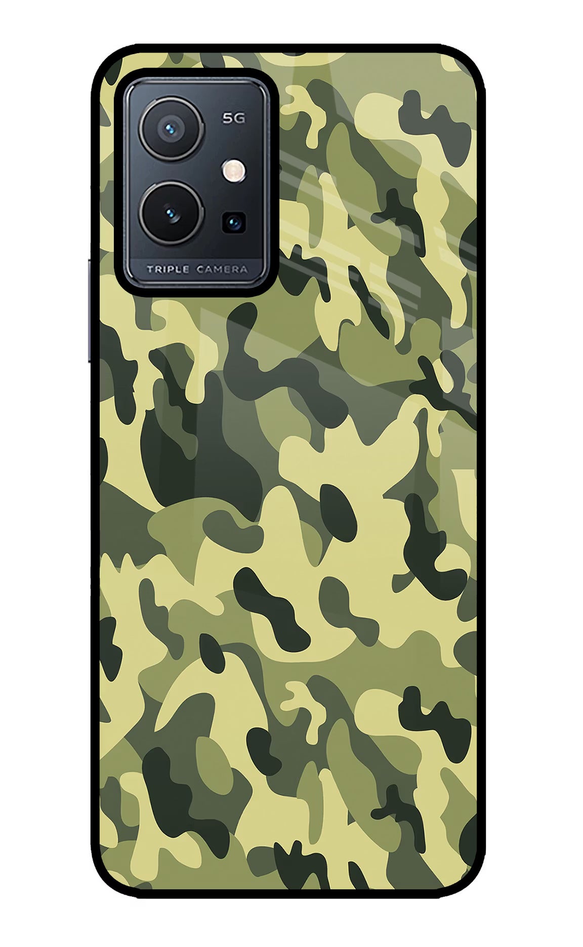 Camouflage Vivo Y75 5G/Vivo T1 5G Glass Case Back Cover by Casekaro