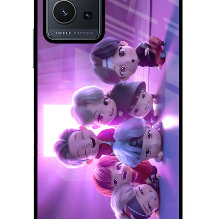BTS Chibi Vivo Y75 5G/Vivo T1 5G Glass Case Back Cover by Casekaro