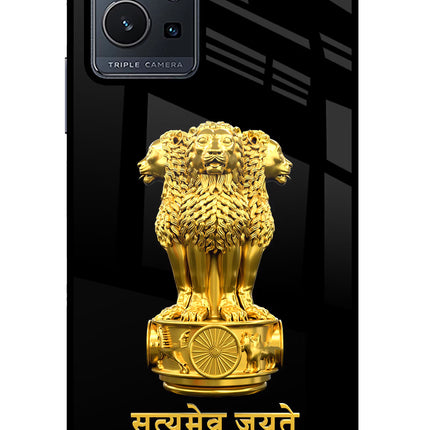 Satyamev Jayate Golden Vivo Y75 5G/Vivo T1 5G Glass Case Back Cover by Casekaro