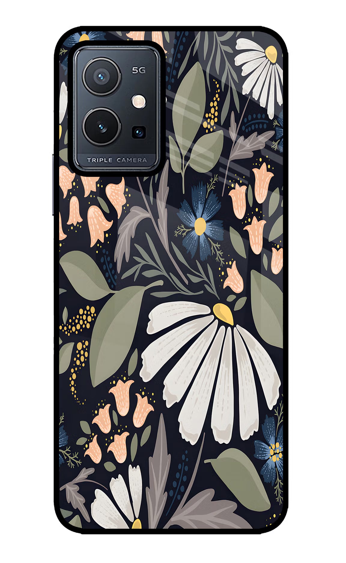 Flowers Art Vivo Y75 5G/Vivo T1 5G Glass Case Back Cover by Casekaro