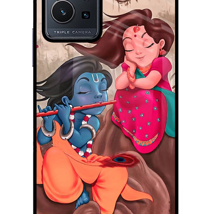 Radhe Krishna Vivo Y75 5G/Vivo T1 5G Glass Case Back Cover by Casekaro