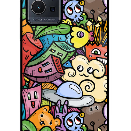 Veggie Doodle Vivo Y75 5G/Vivo T1 5G Glass Case Back Cover by Casekaro