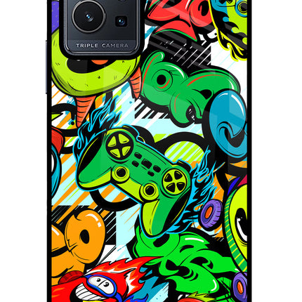 Game Doodle Vivo Y75 5G/Vivo T1 5G Glass Case Back Cover by Casekaro
