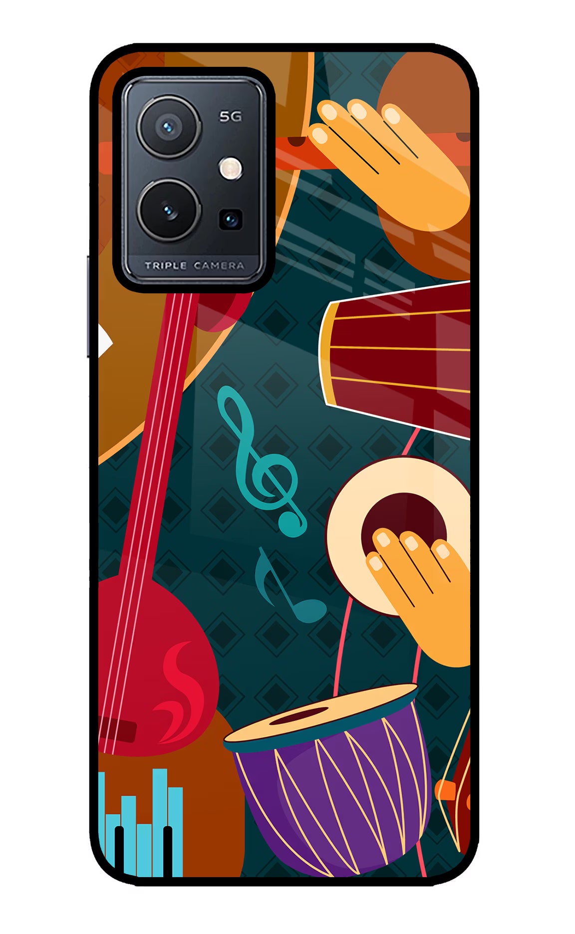 Music Instrument Vivo Y75 5G/Vivo T1 5G Glass Case Back Cover by Casekaro