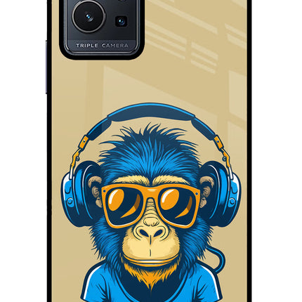Monkey Headphone Vivo Y75 5G/Vivo T1 5G Glass Case Back Cover by Casekaro