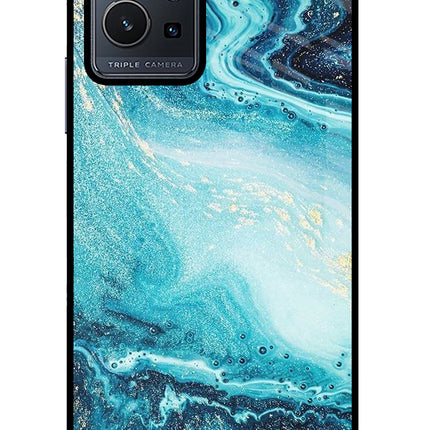Blue Glitter Marble Vivo Y75 5G/Vivo T1 5G Glass Case Back Cover by Casekaro