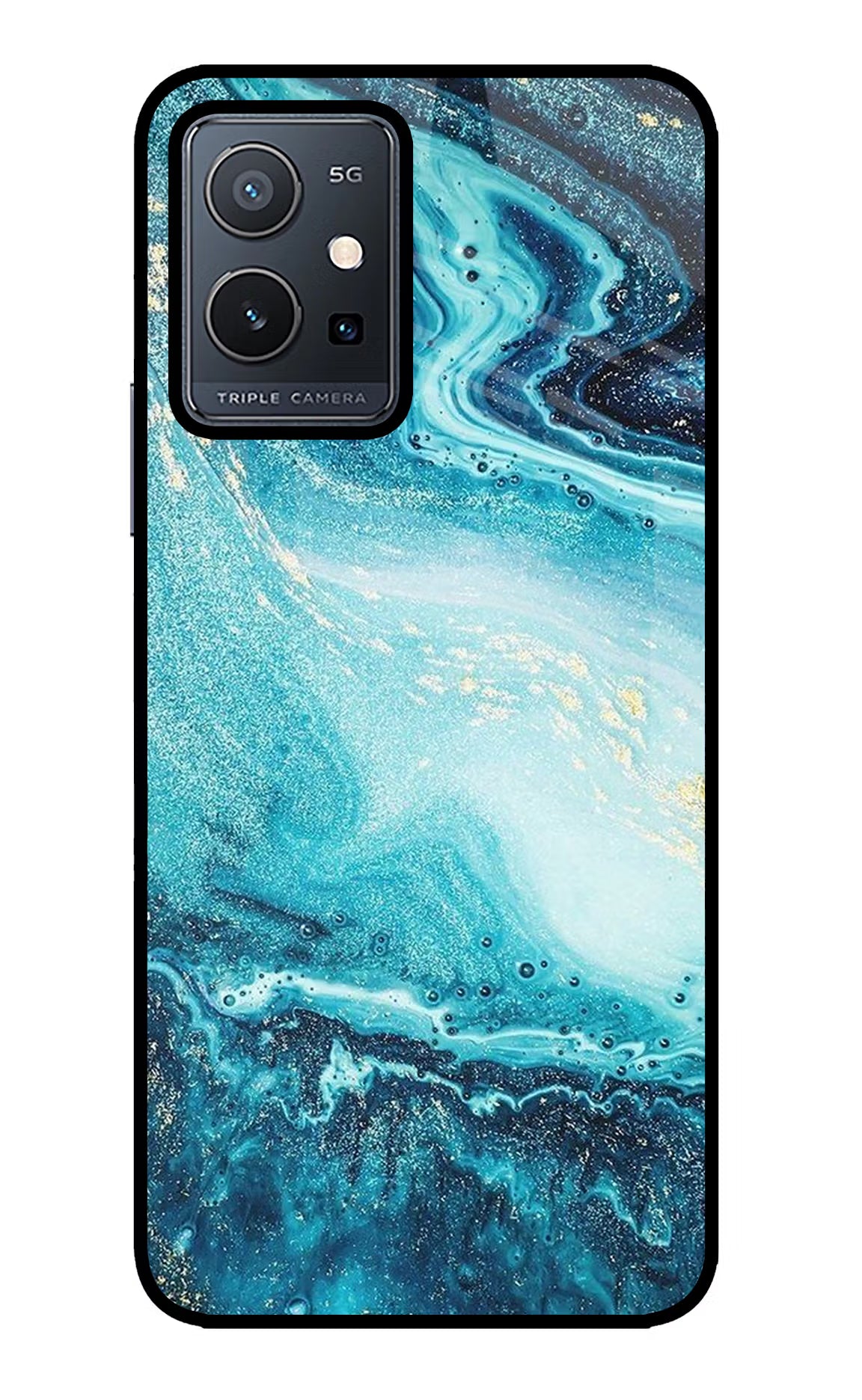Blue Glitter Marble Vivo Y75 5G/Vivo T1 5G Glass Case Back Cover by Casekaro