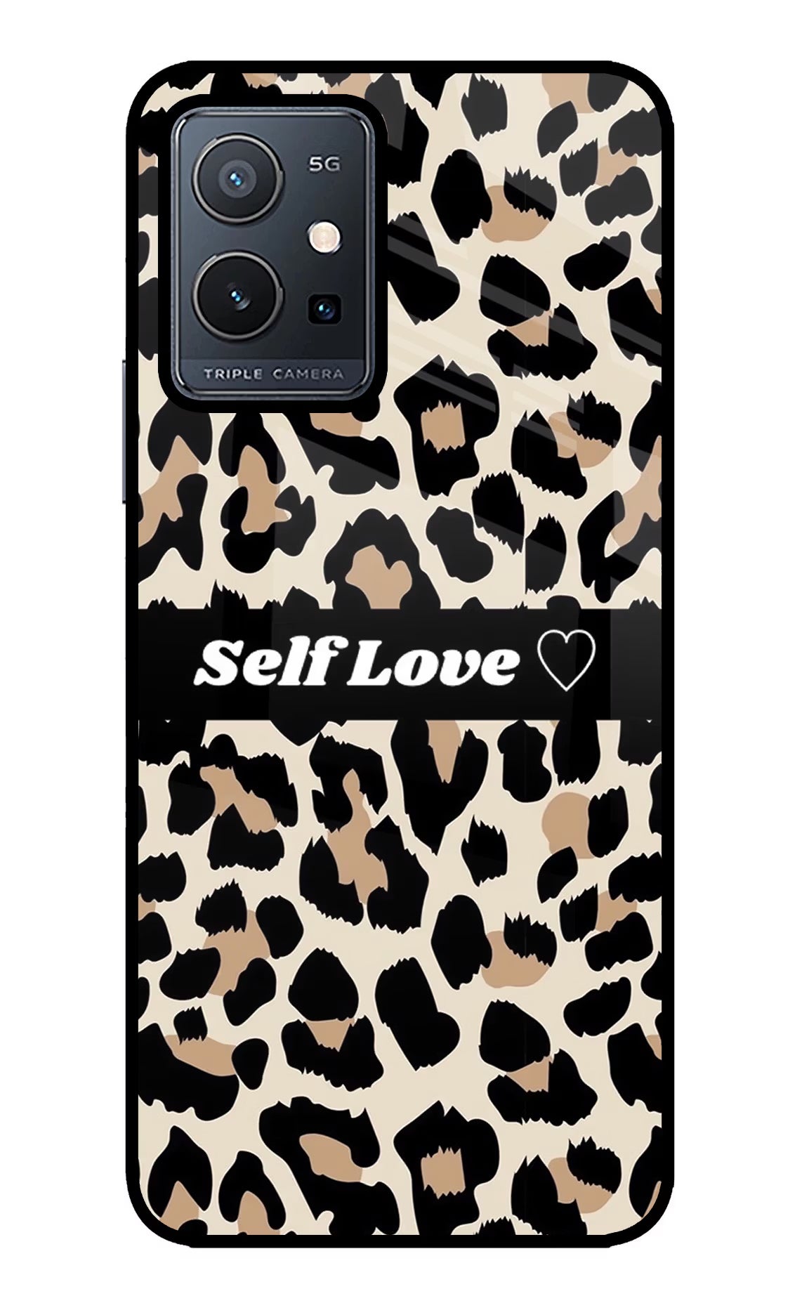 Leopard Print Self Love Vivo Y75 5G/Vivo T1 5G Glass Case Back Cover by Casekaro